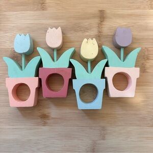 Set of 4 Wooden Tulip Napkin Rings Pastel Easter Spring Table Decor